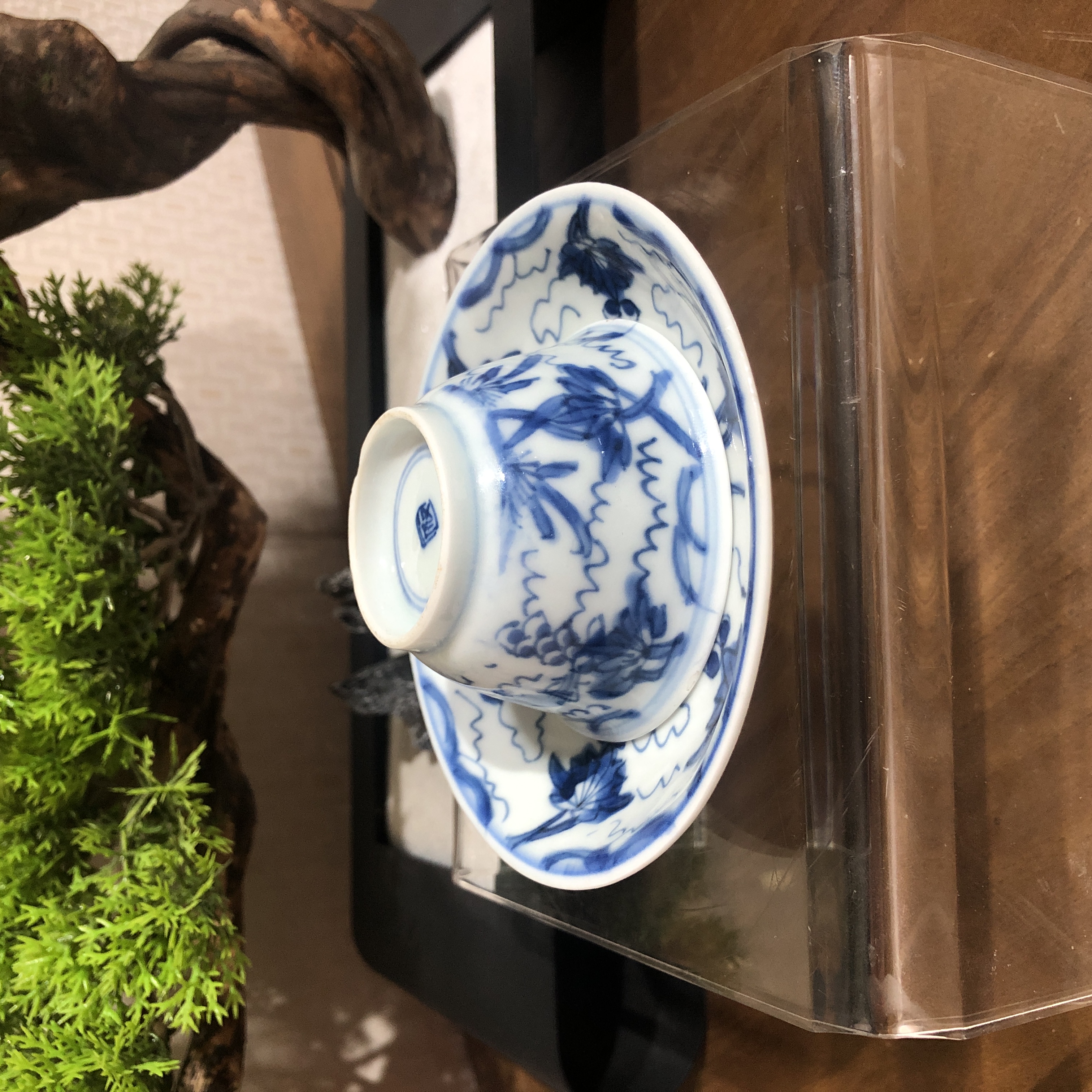 清康熙青花松鼠葡萄纹杯碟套【古董拍卖】