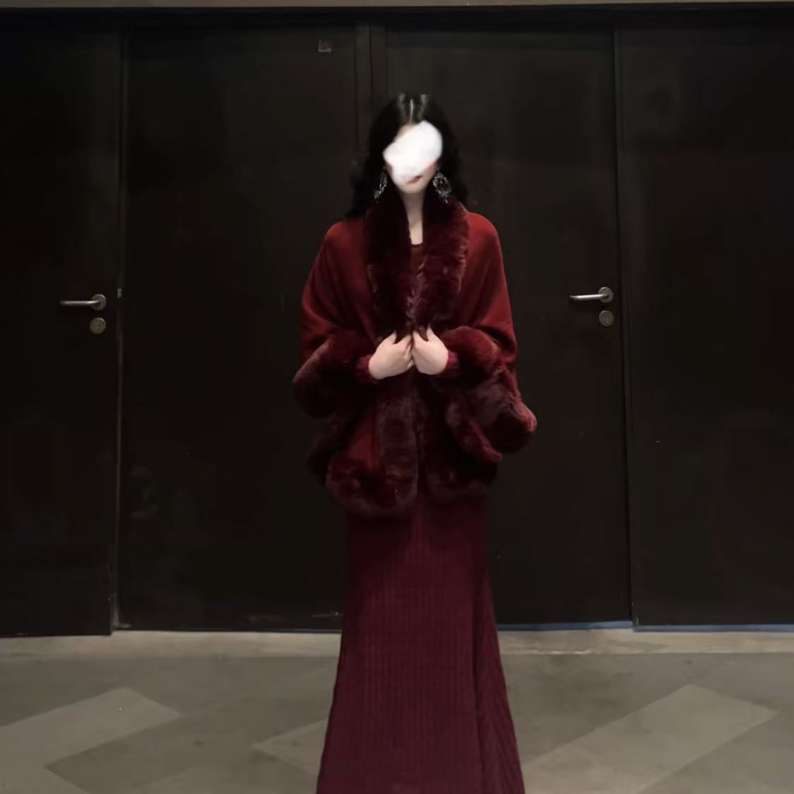 【大毛领】秋冬季仿獭兔大毛领披肩搭配连衣裙旗袍斗篷开衫披风外套