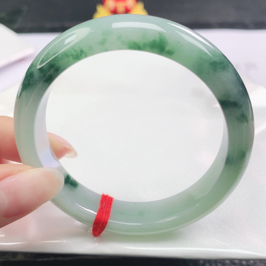 翡翠未镶嵌手镯翡翠53.8飘花正圈