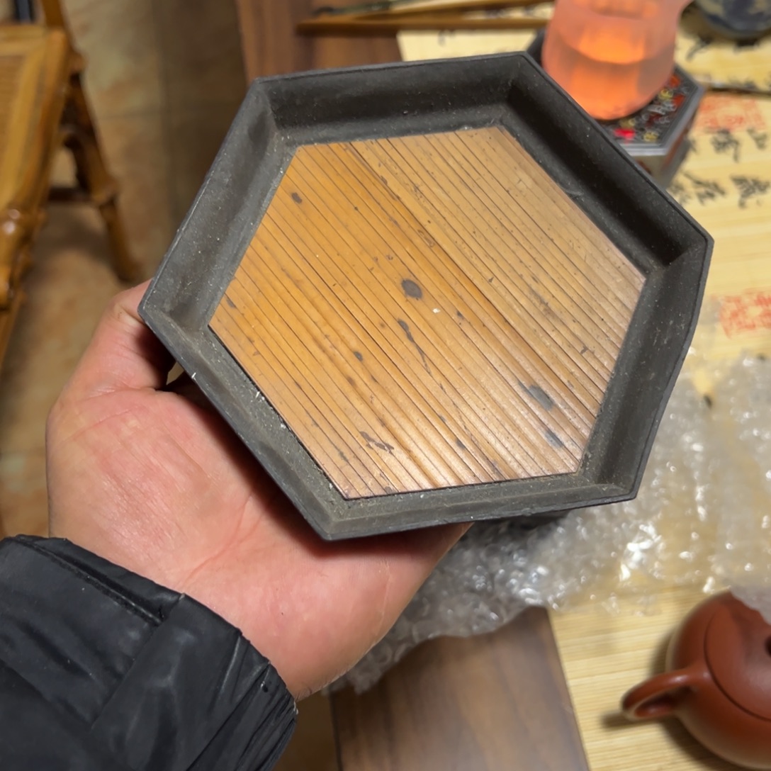 六方老锡黑色盘子