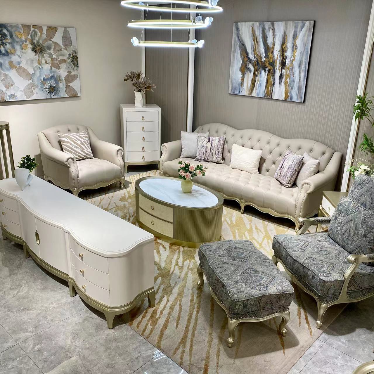 奥黛丽沙发-美式轻奢实木沙发家用客厅别墅软包皮艺沙发