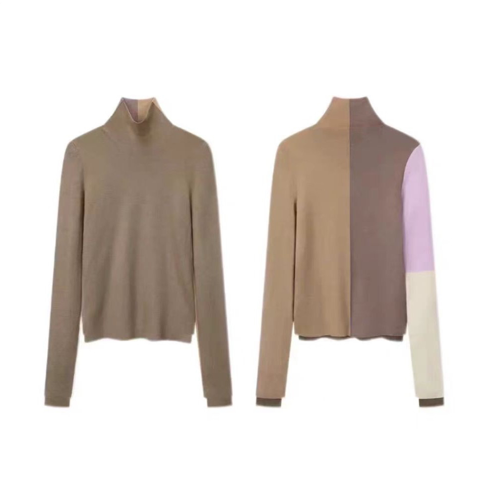 设计感艺术拼色修身长袖打底衫2910