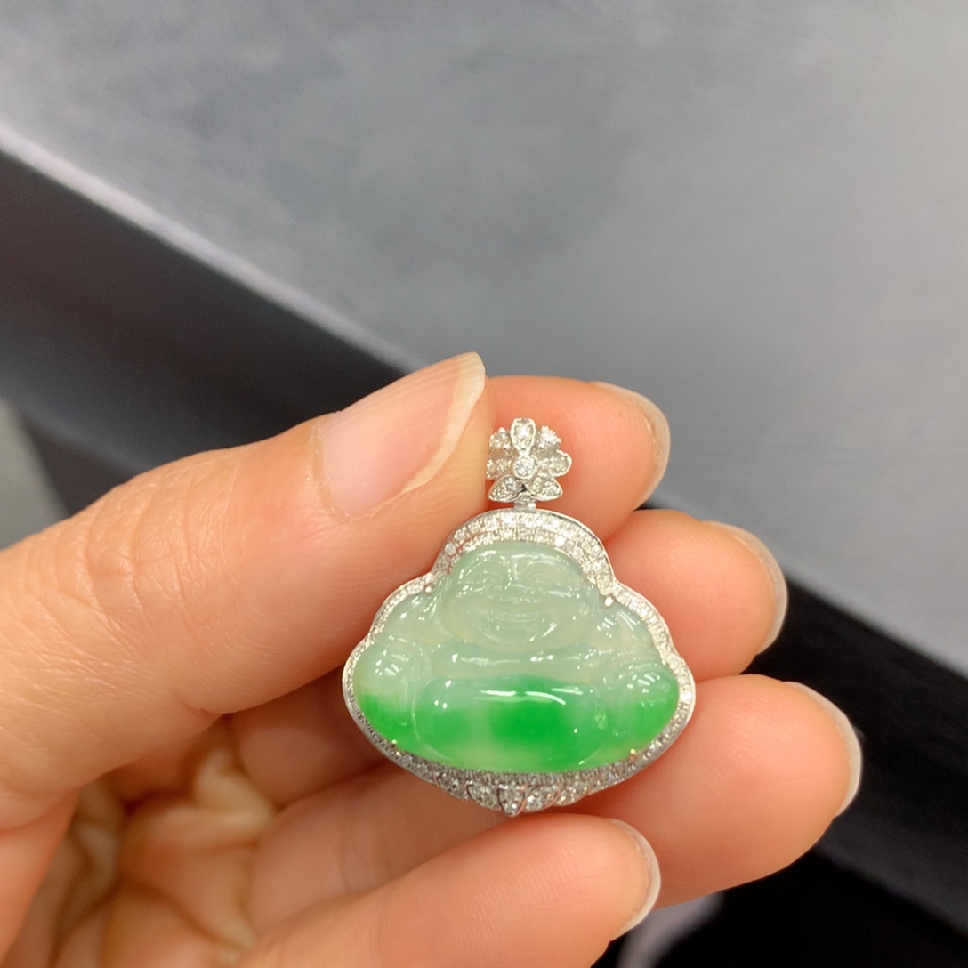 翡翠18K金镶嵌吊坠(不含链)