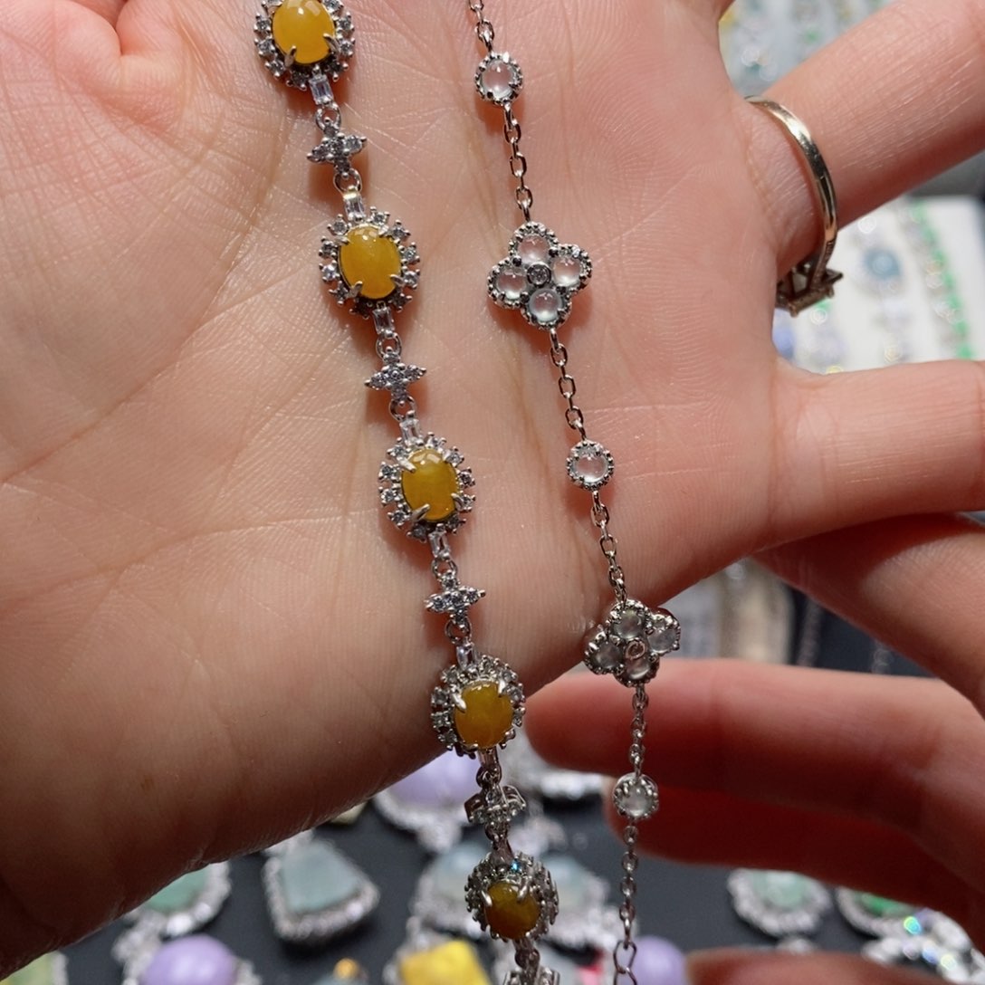 翡翠戒指银S925镶嵌珍***多c c c