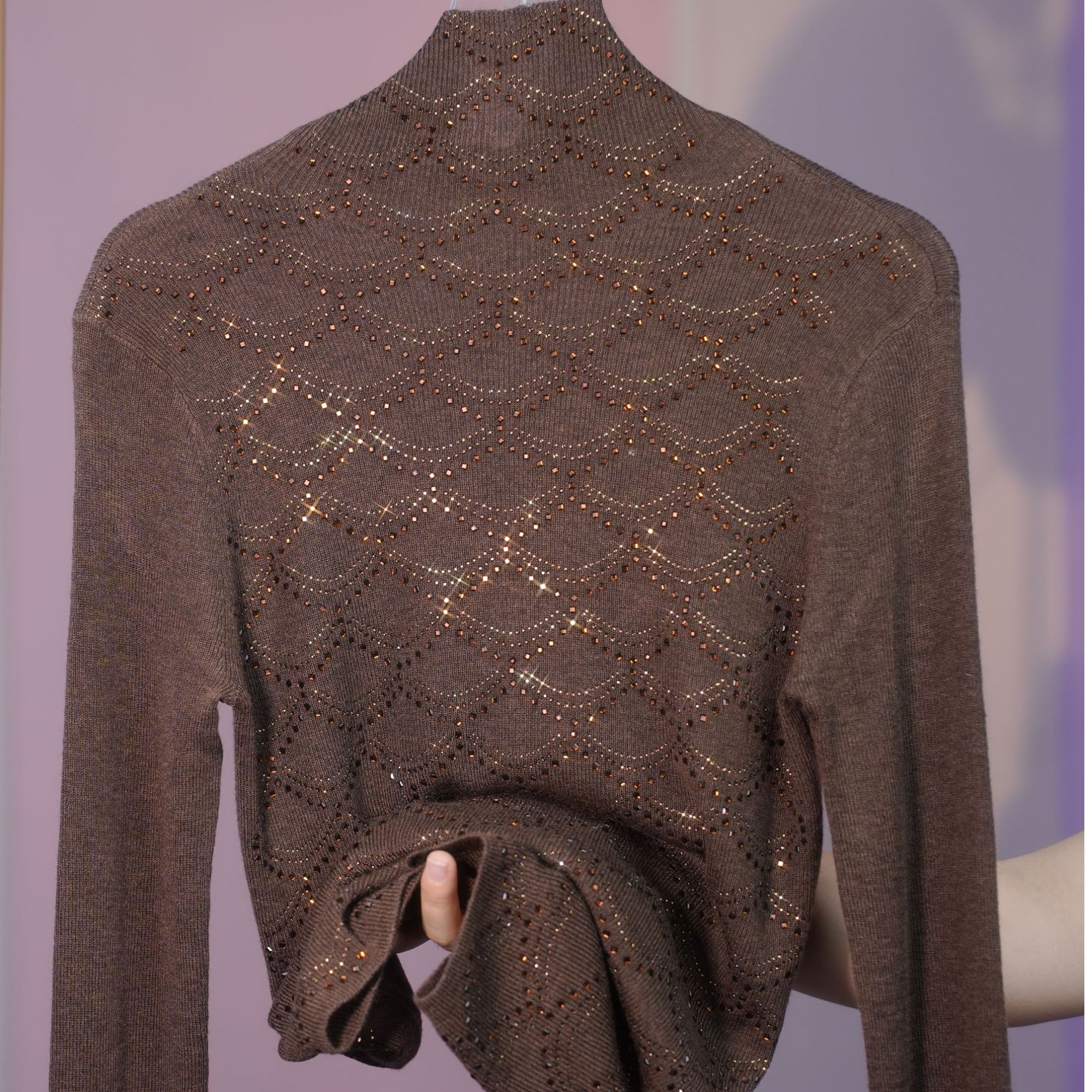 Chai细长袖一线全毛高领针织羊毛衫百搭女亲肤打底衫-2502