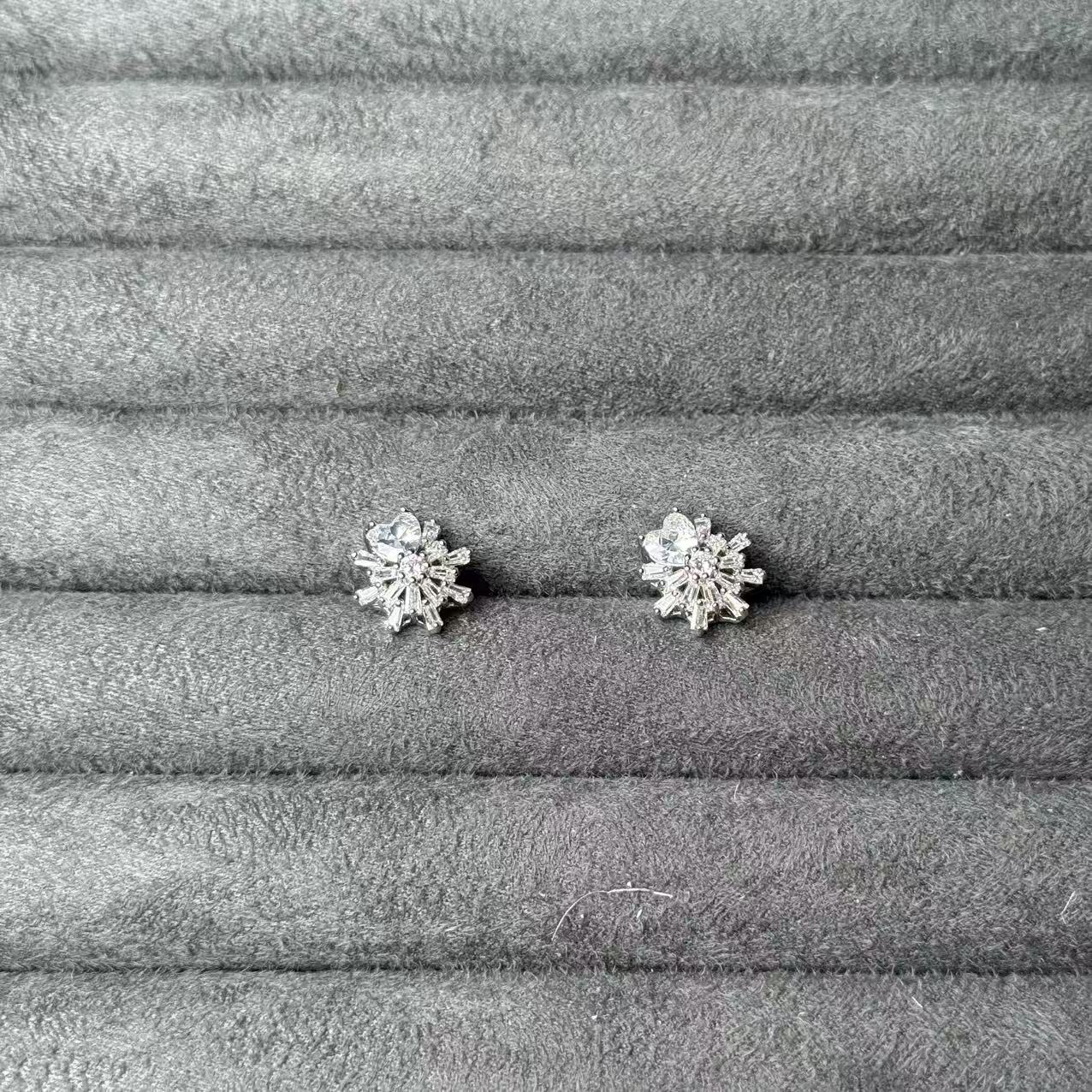 合金合成锆石耳饰 爱心耳饰(E595银色耳钉）