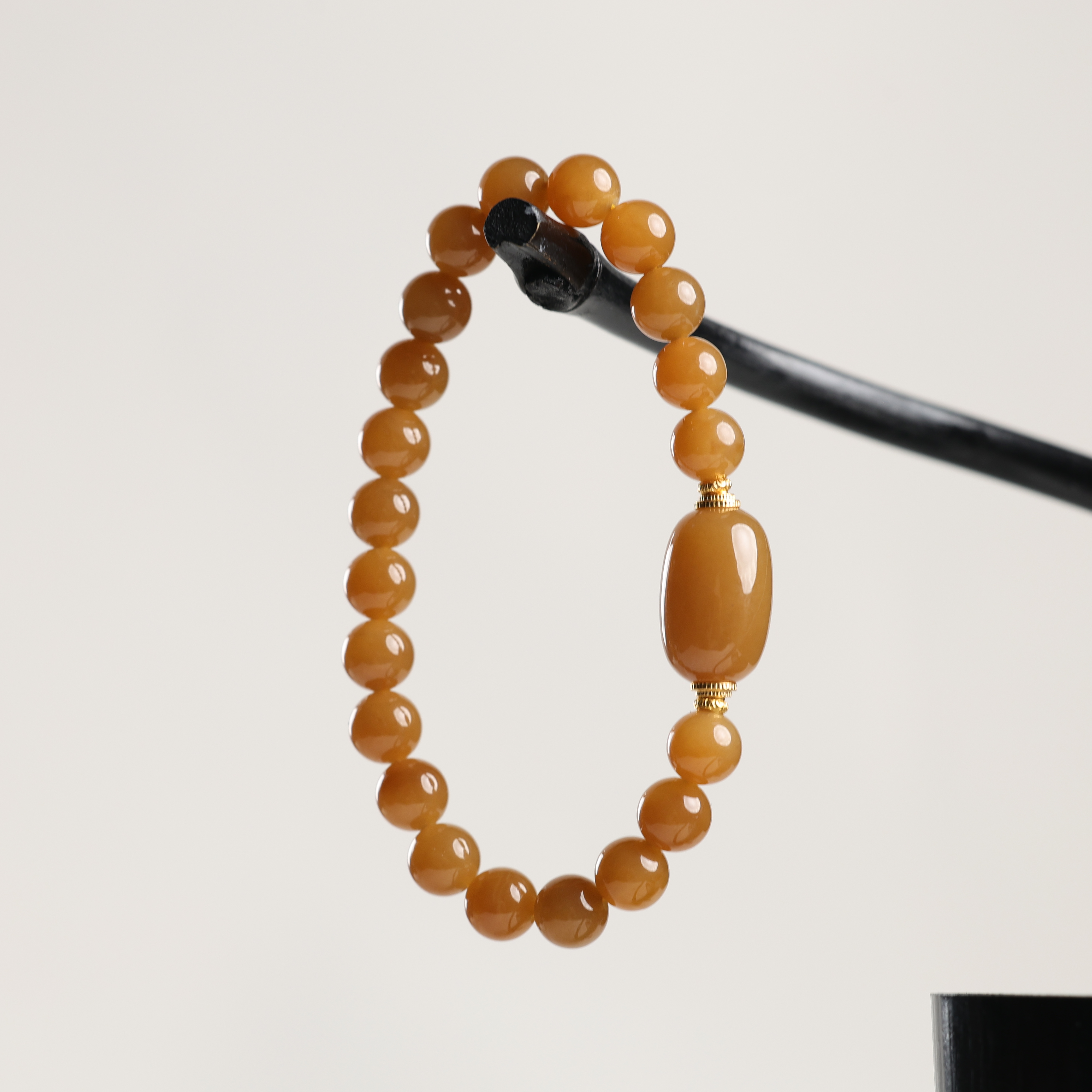 "温雅"原创设计精品和田玉高色糖玉7mm+手串