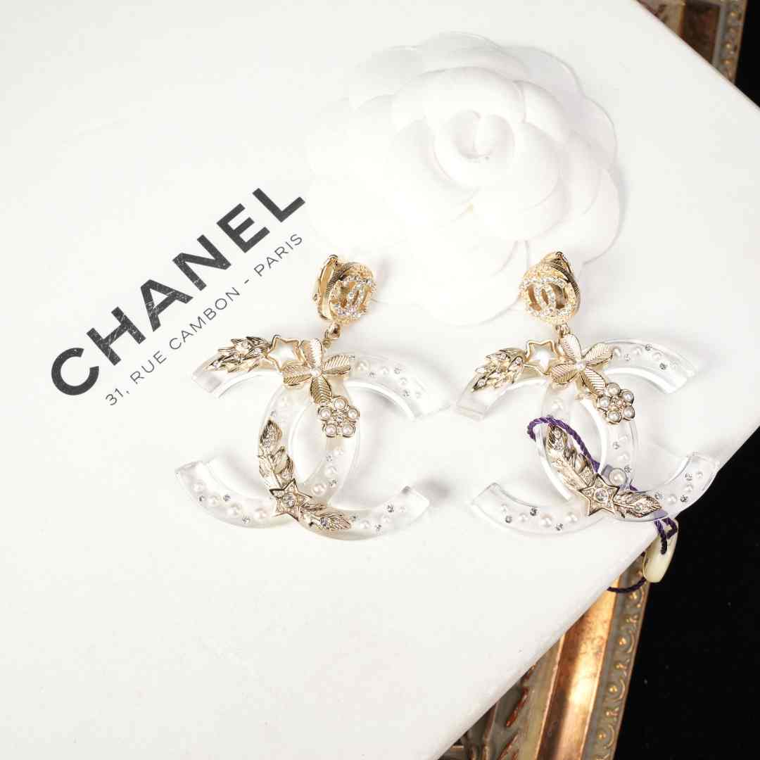 95新 Chanel/香奈儿 柚礼中古/香奈儿雪地系列大双c耳夹cc509007