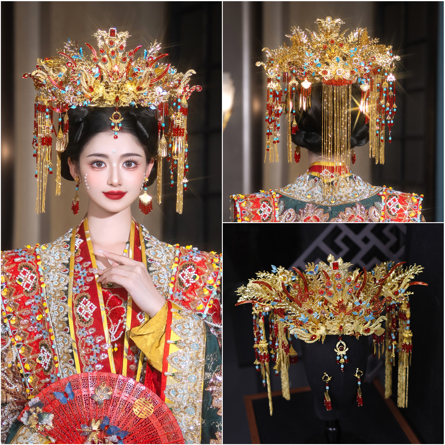 新款中式新娘头饰秀禾服龙凤褂凤冠汉服发饰明制婚礼结婚发冠饰品