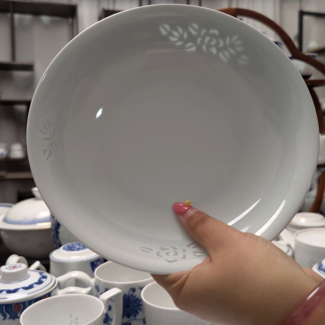 陶瓷青釉玉牡丹8寸窝盘两只装