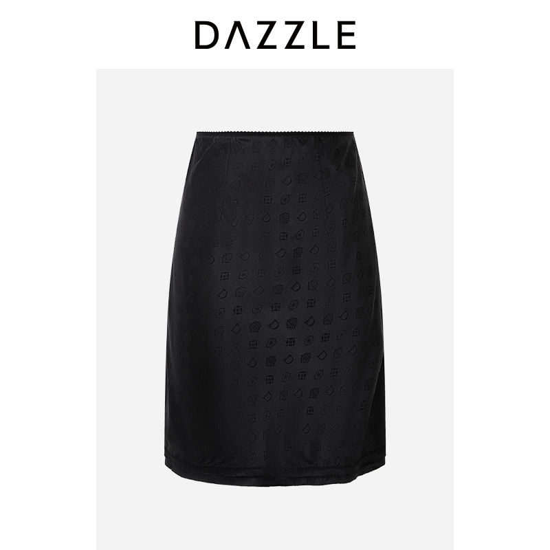 DAZZLE 地素半裙2025年夏季桑蚕丝混纺黑色短裙2J2S201