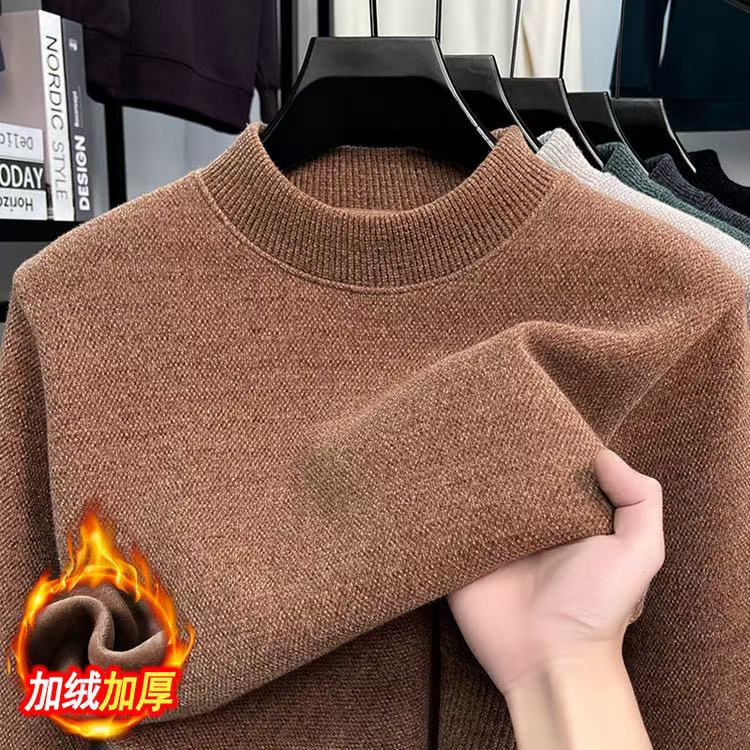 （一体绒）雪貂绒半高领加绒加厚男士毛衣冬季保暖套头宽松针织打底