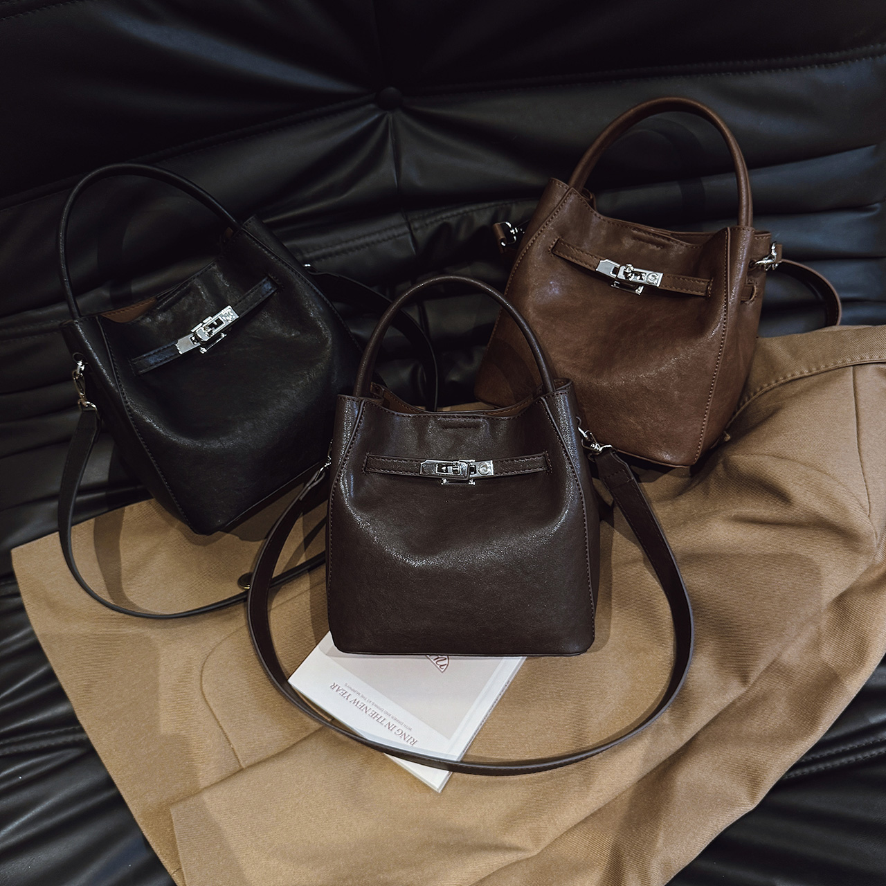 包包女式2025新款韩系黑色菜篮子手提通勤包高级感小众轻奢斜挎包