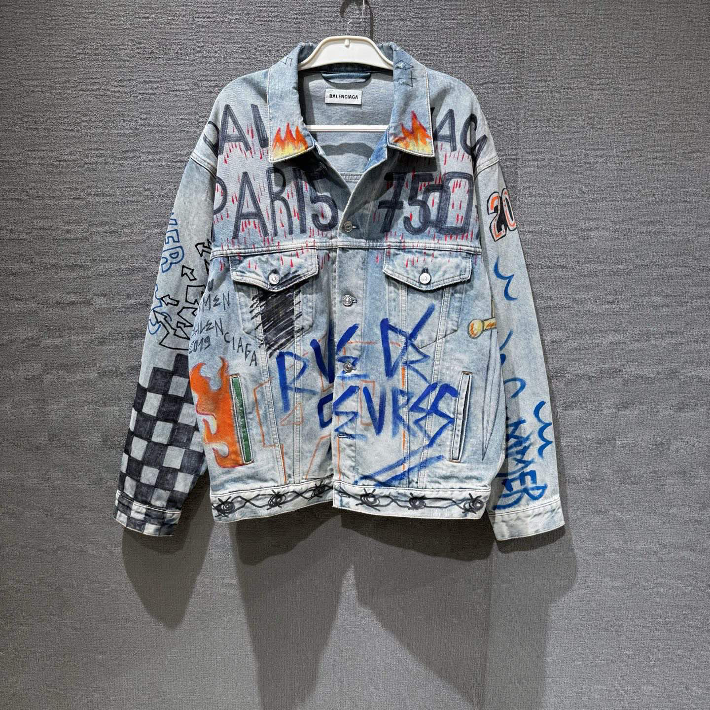 未使用 Balenciaga/巴黎世家 满印涂鸦做旧牛仔外套全新34码/0073