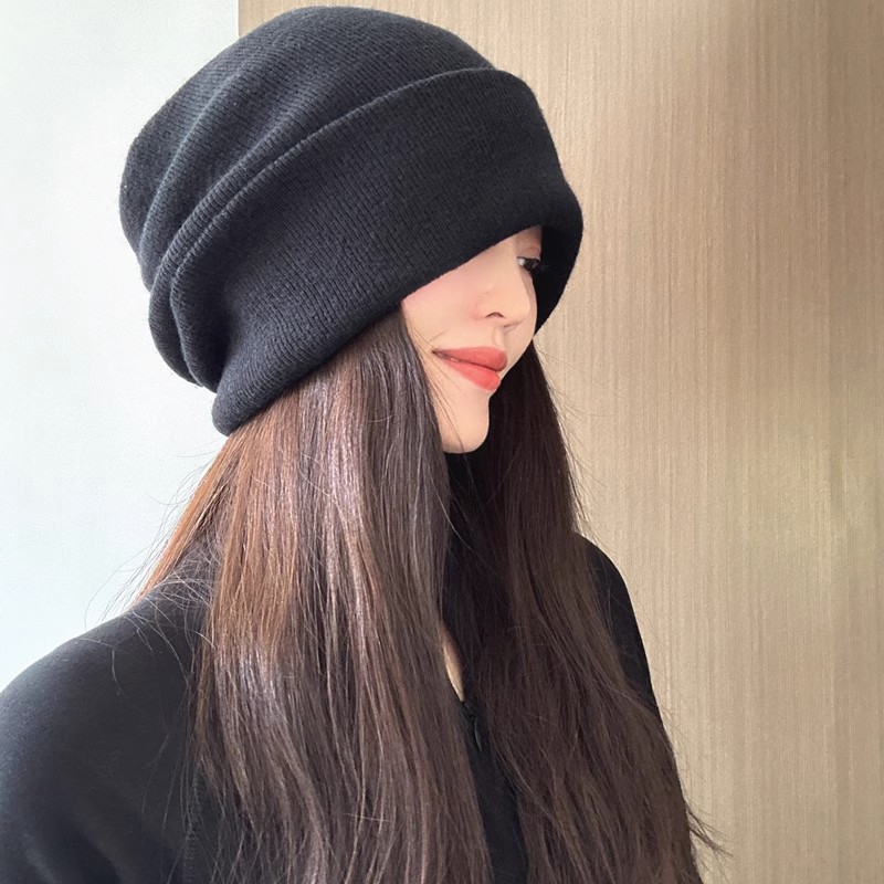 大头专属款~慵懒酷感大size羊毛堆堆帽男女款保暖护耳帽针织冷帽