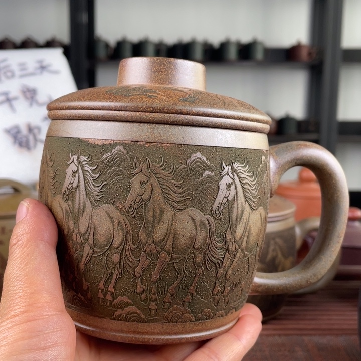 紫砂茶杯宜兴原矿紫砂盖杯微瑕
