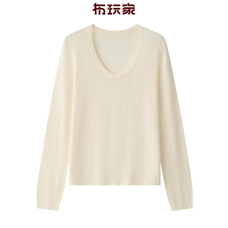 布玩家【LP明星同款】U领可机洗120支澳洲美利奴极细百搭羊毛衫 