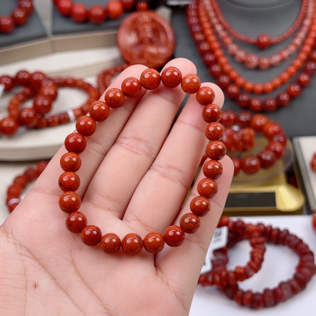 南红玛瑙瓦西柿子红圆珠单圈7mm未镶嵌