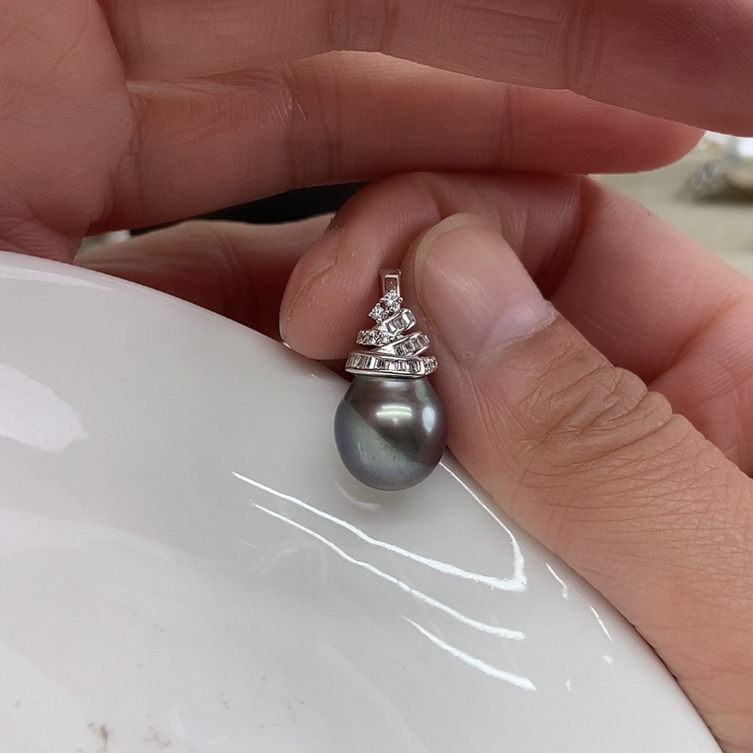 银S925镶嵌海水珍珠吊坠(不含链)