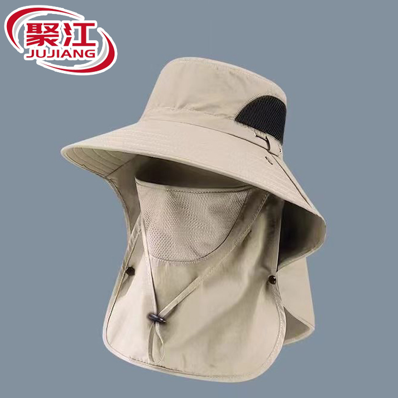 防晒帽子男士夏季钓鱼帽户外防晒可拆卸面罩太阳帽大檐登山帽