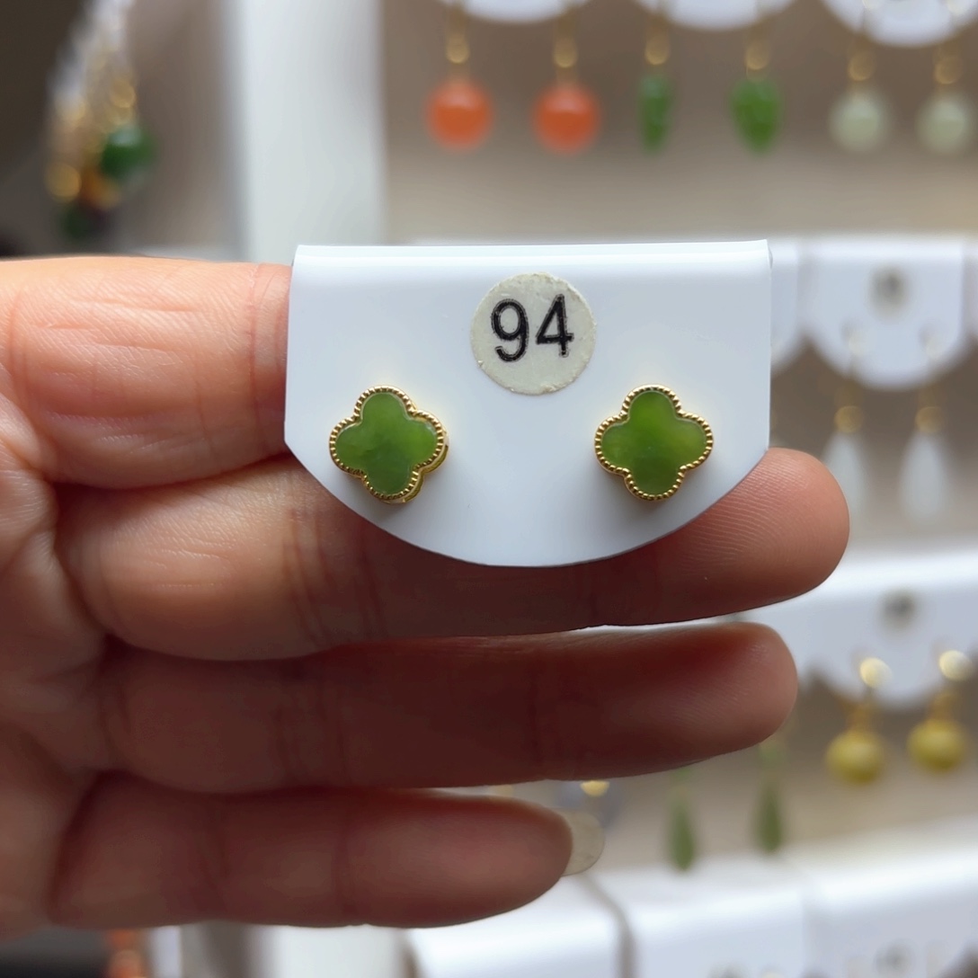 和田玉耳饰银S925镶嵌