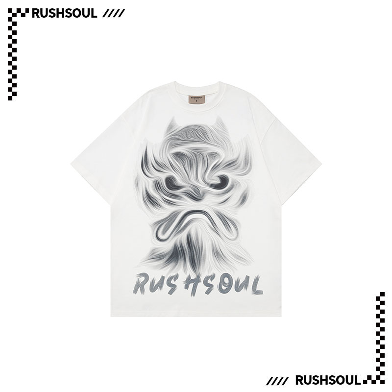 RUSHSOULx大魔王联名款休闲印花潮流国潮纯棉男女同款短袖T恤