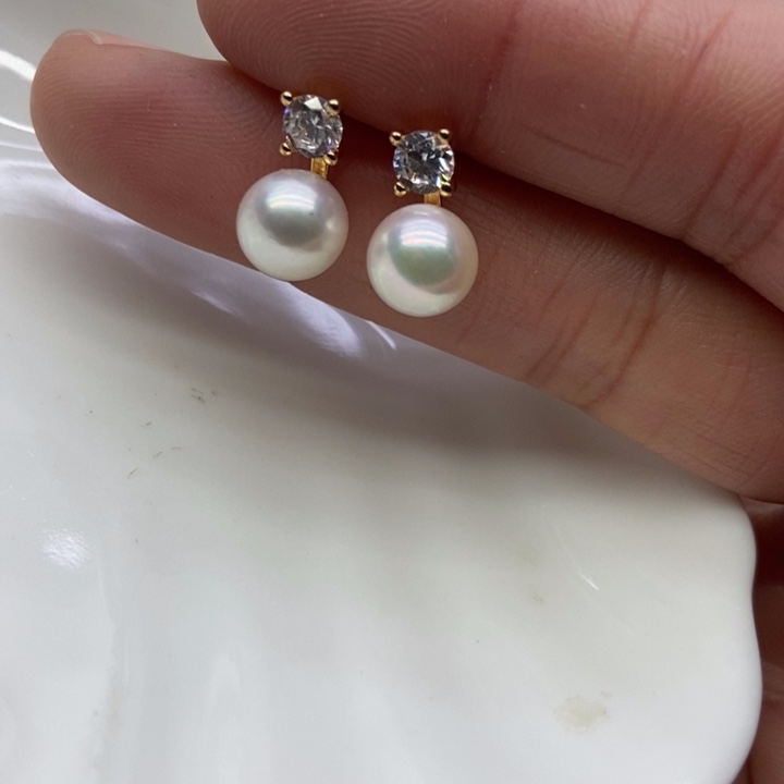 海水珍珠耳饰银S925镶嵌