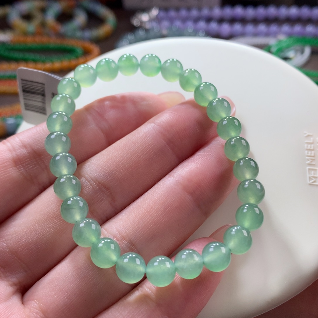 翡翠手链未镶嵌翡翠高冰晴甜绿卡6.5+