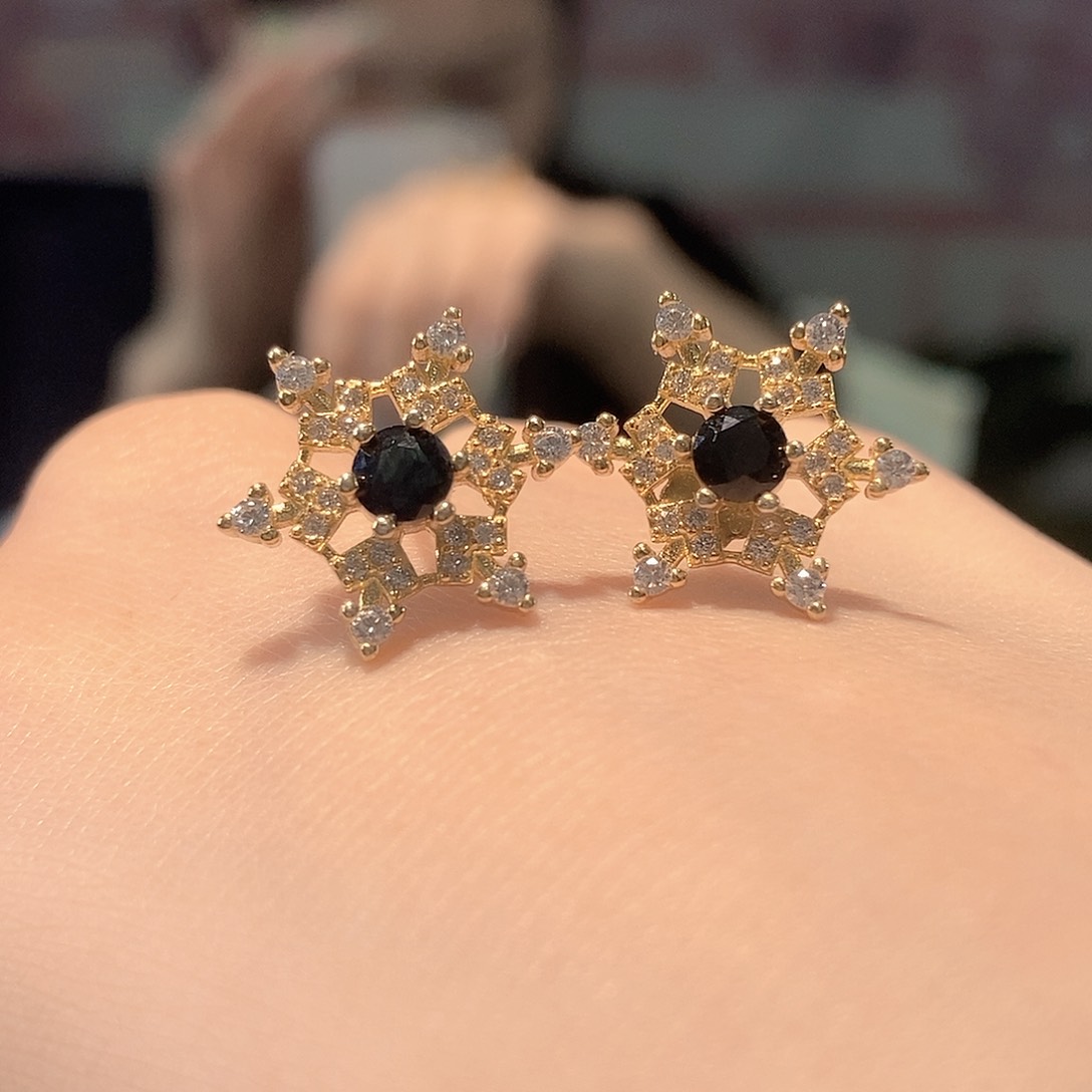 蓝宝石耳饰银S925镶嵌