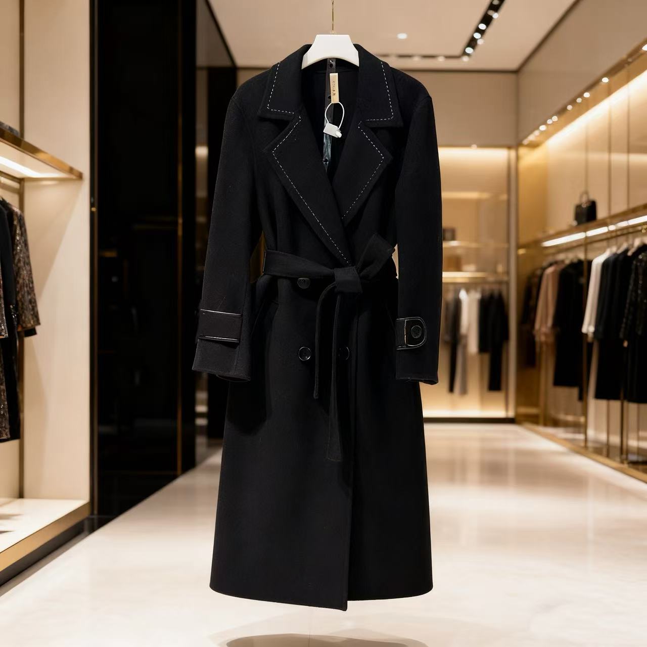 100%羊毛手工大衣~M胸102长102西装领特种绣中长款毛呢外套 3260