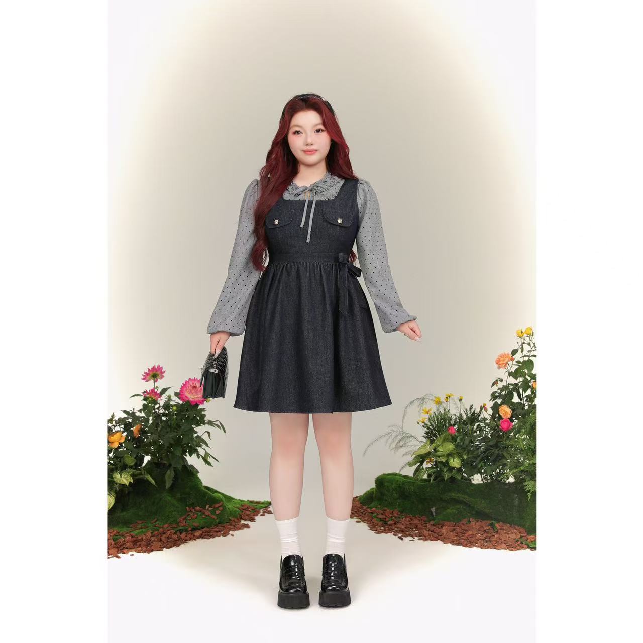 慧芝huizhi  牛仔千金风背带裙 定制款 减龄少女收腰背带裙QL716