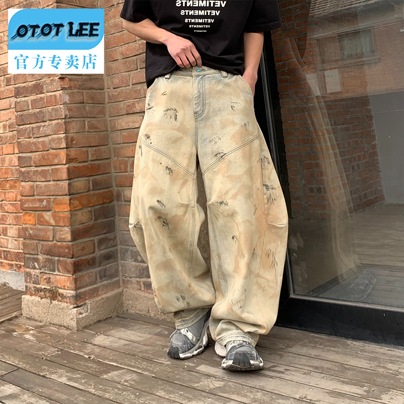 OTOT LEE水洗直筒裤美式男弯刀牛仔长裤常规款阔腿裤高街时尚休闲
