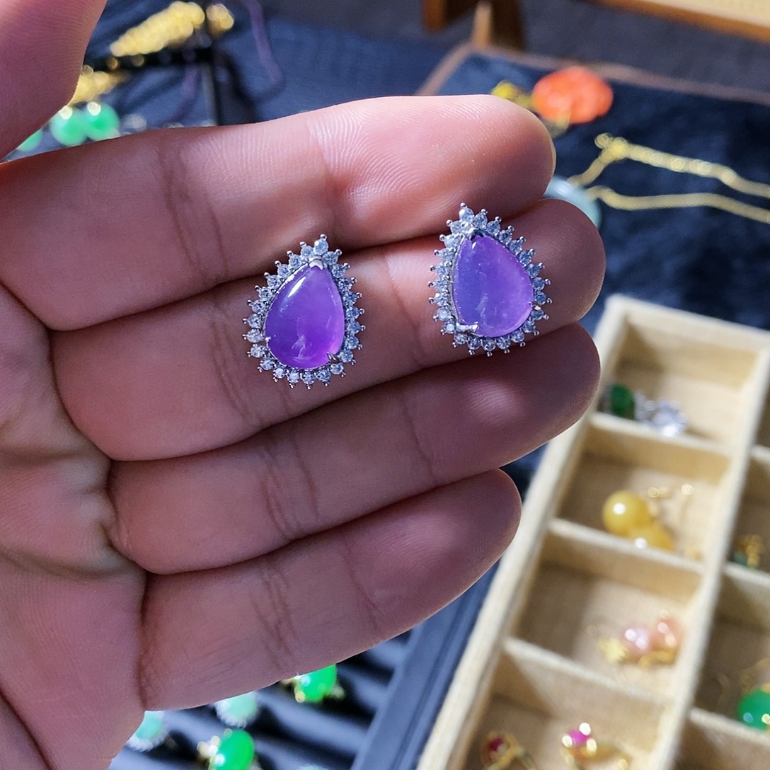 翡翠银S925镶嵌耳饰