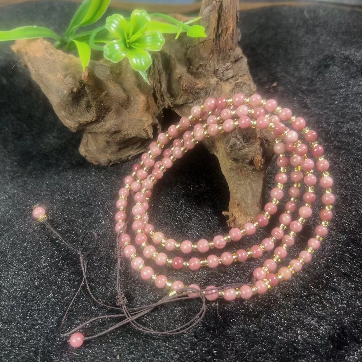 天然辰砂【鑫林珠宝】含辰砂舒俱来 樱花粉腰链 多样性发一SJL394