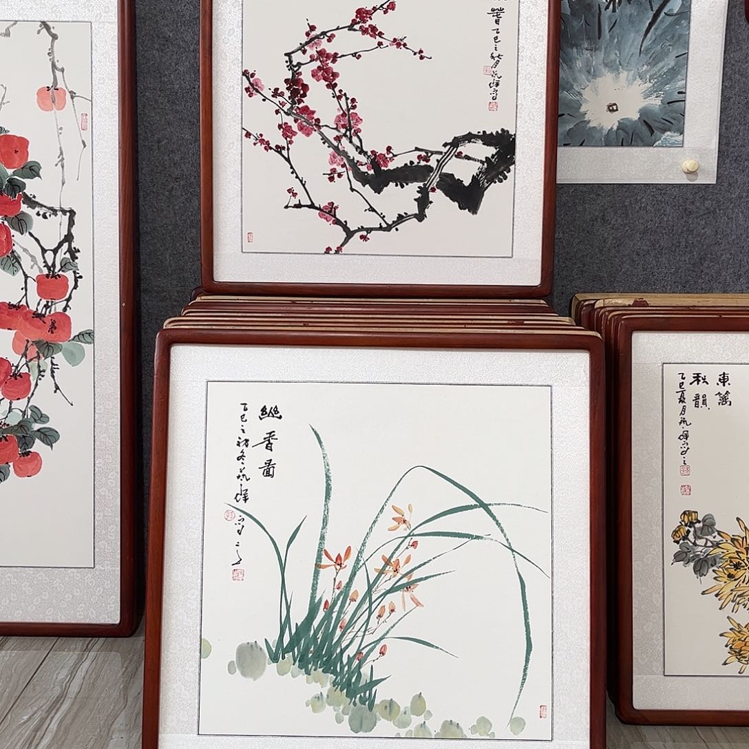 国画书画作品带框63×63