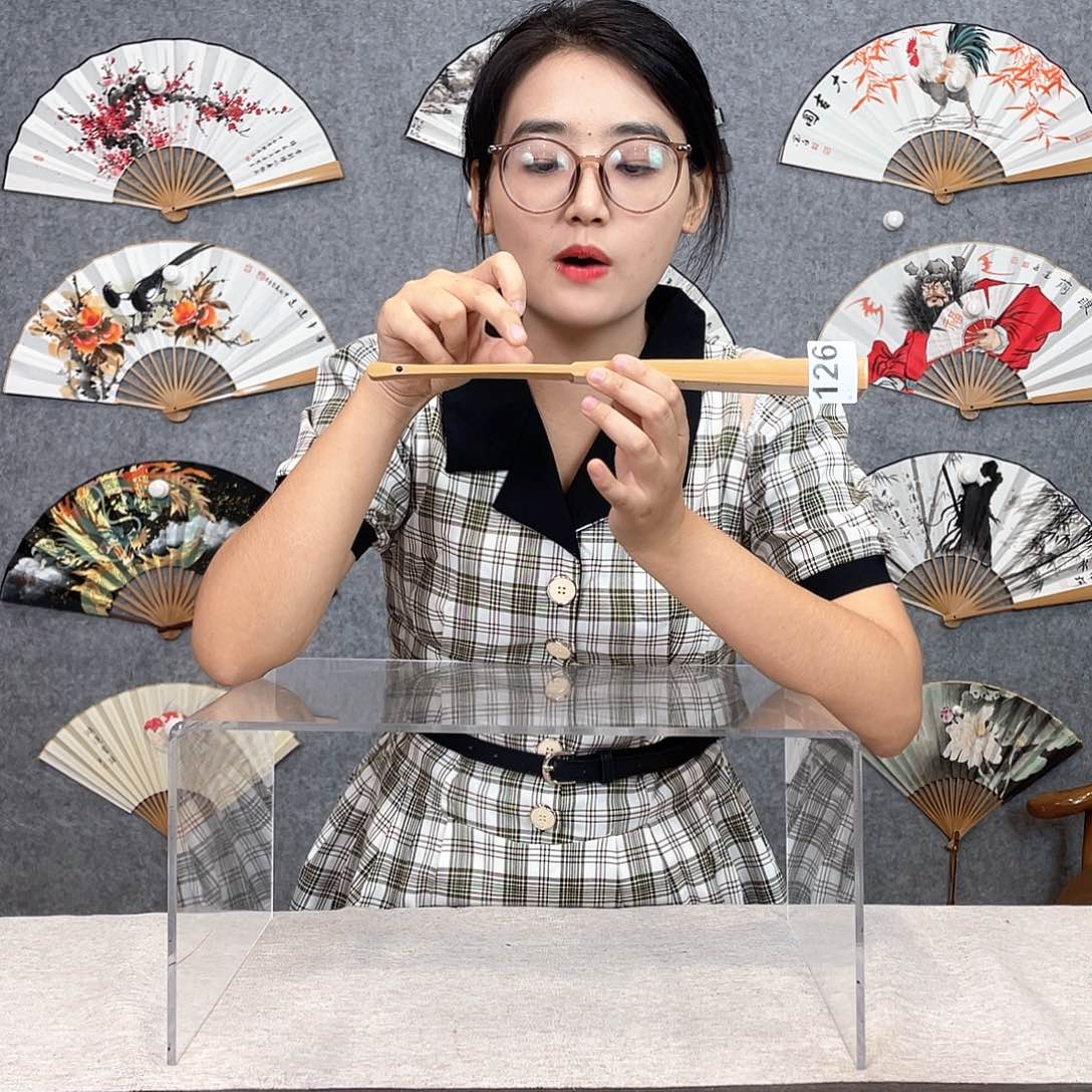 国画95寸水磨玉竹纯手绘-文玩扇骨（默认粘好） 126