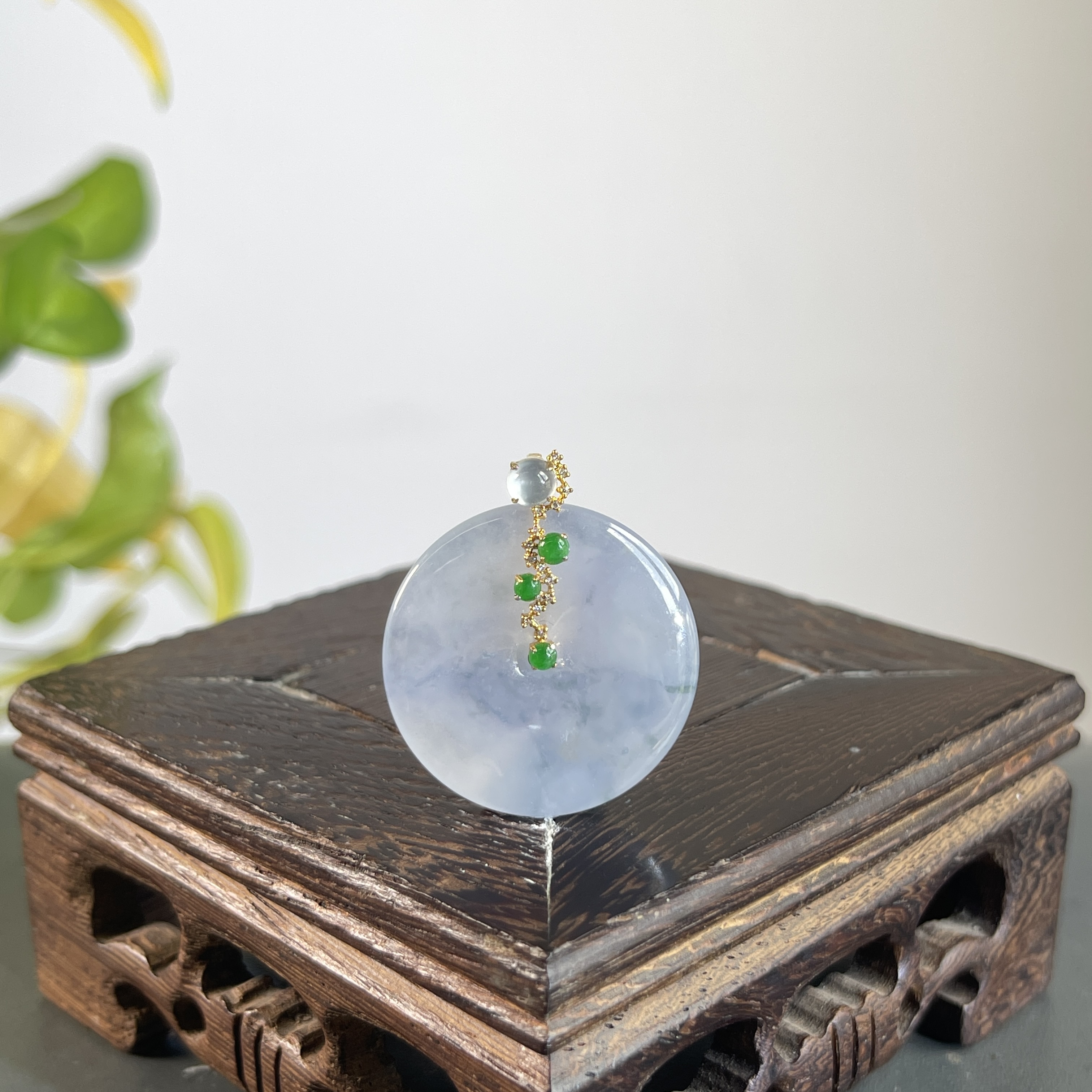 JGB26-167  天然缅甸A货翡翠  18k金钻镶嵌平安扣