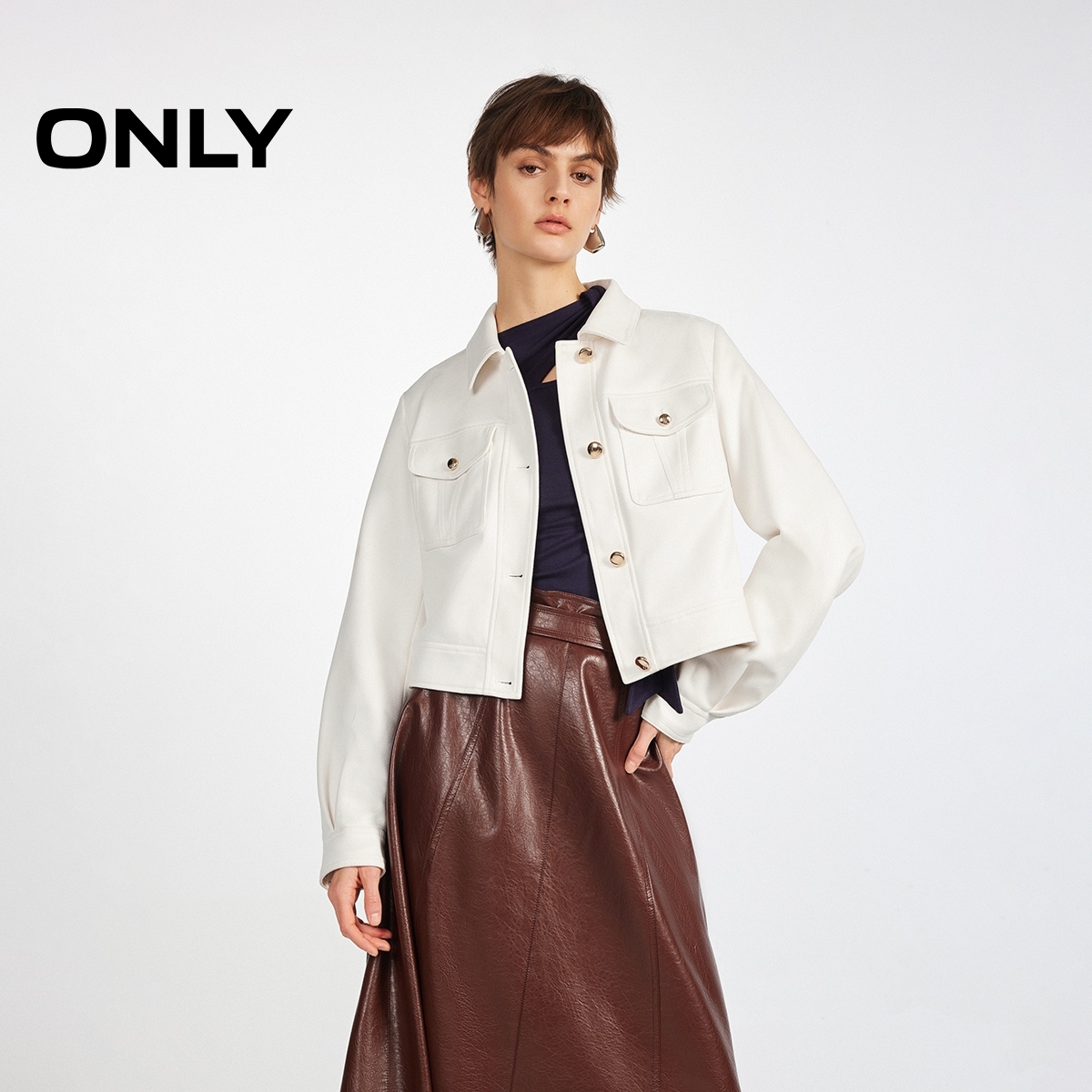 ONLY2026春季新款短款挺阔正肩剪裁立体褶皱风衣女|126136016