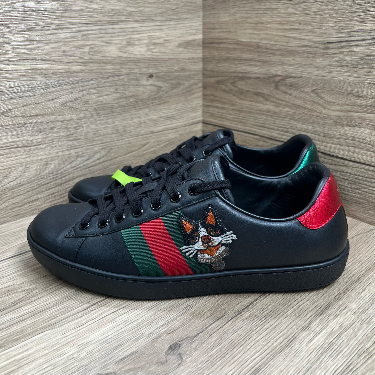 99新 GUCCI/古驰 ACE 黑色狗头板鞋 40.5码