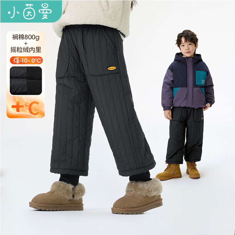 【加绒裤子】小茵曼女童摇粒绒棉裤撞色章标25冬加厚保暖休闲长裤