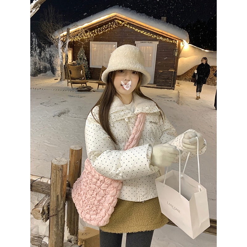 【年末捡漏】少女感波点毛毛领棉服外套宽松加厚小个子保暖面包服冬