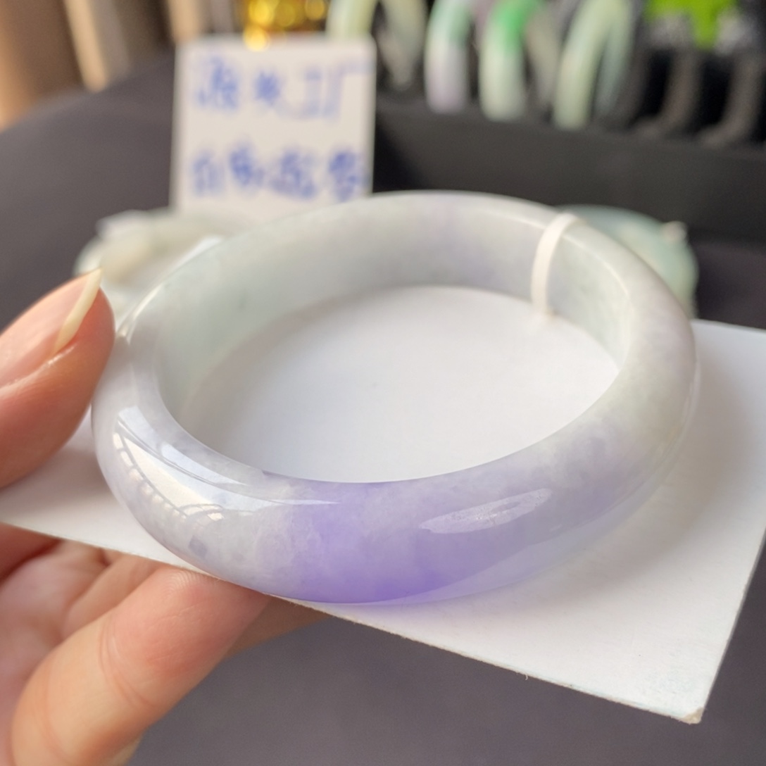翡翠未镶嵌手镯飘紫53