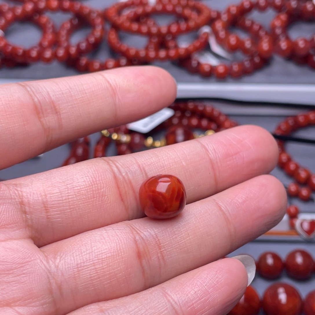 南红玛瑙未镶嵌配珠12.3mm瓦西火焰纹老型单珠