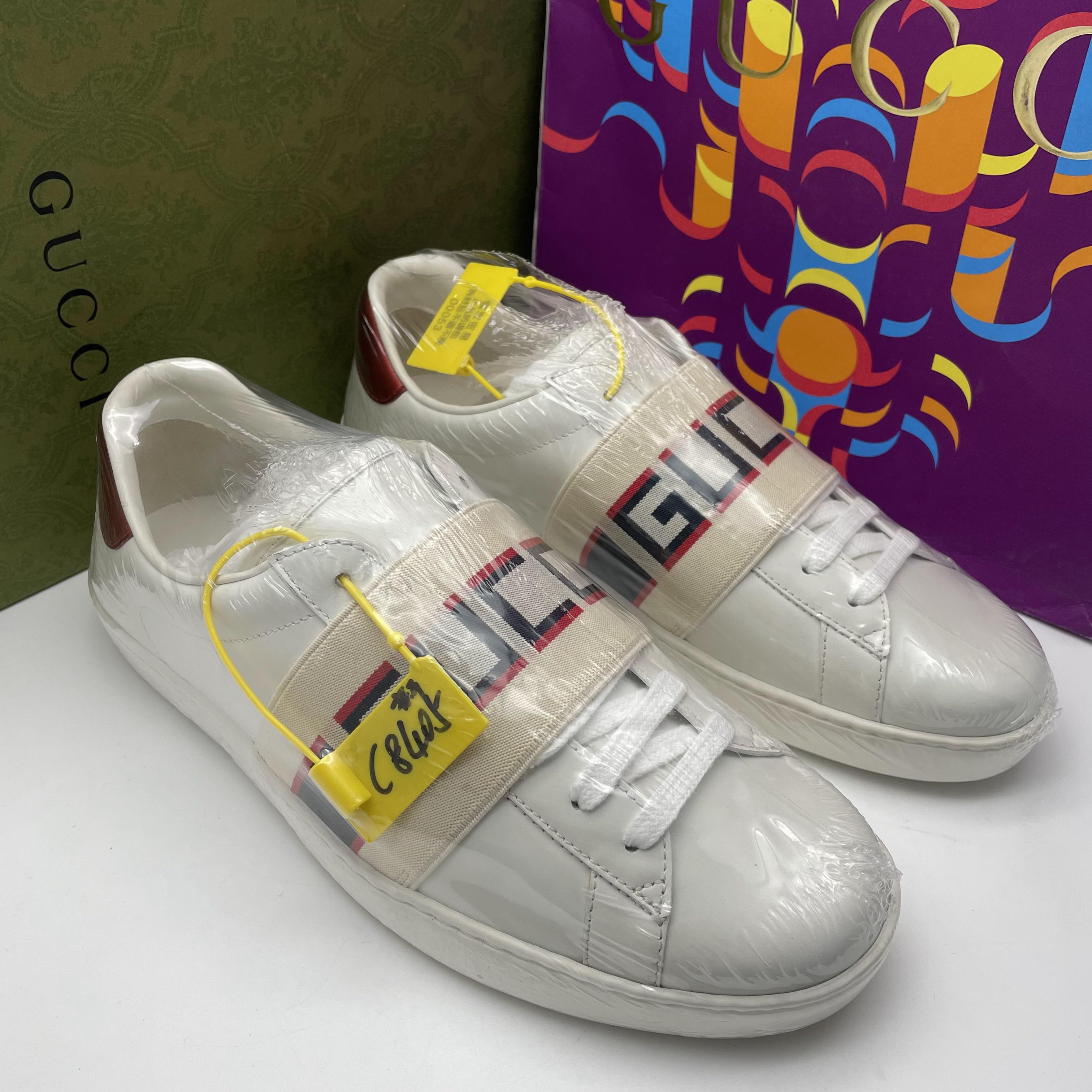 99新 GUCCI/古驰 40.5欧码/低帮经典腰带休闲小白鞋/未使用