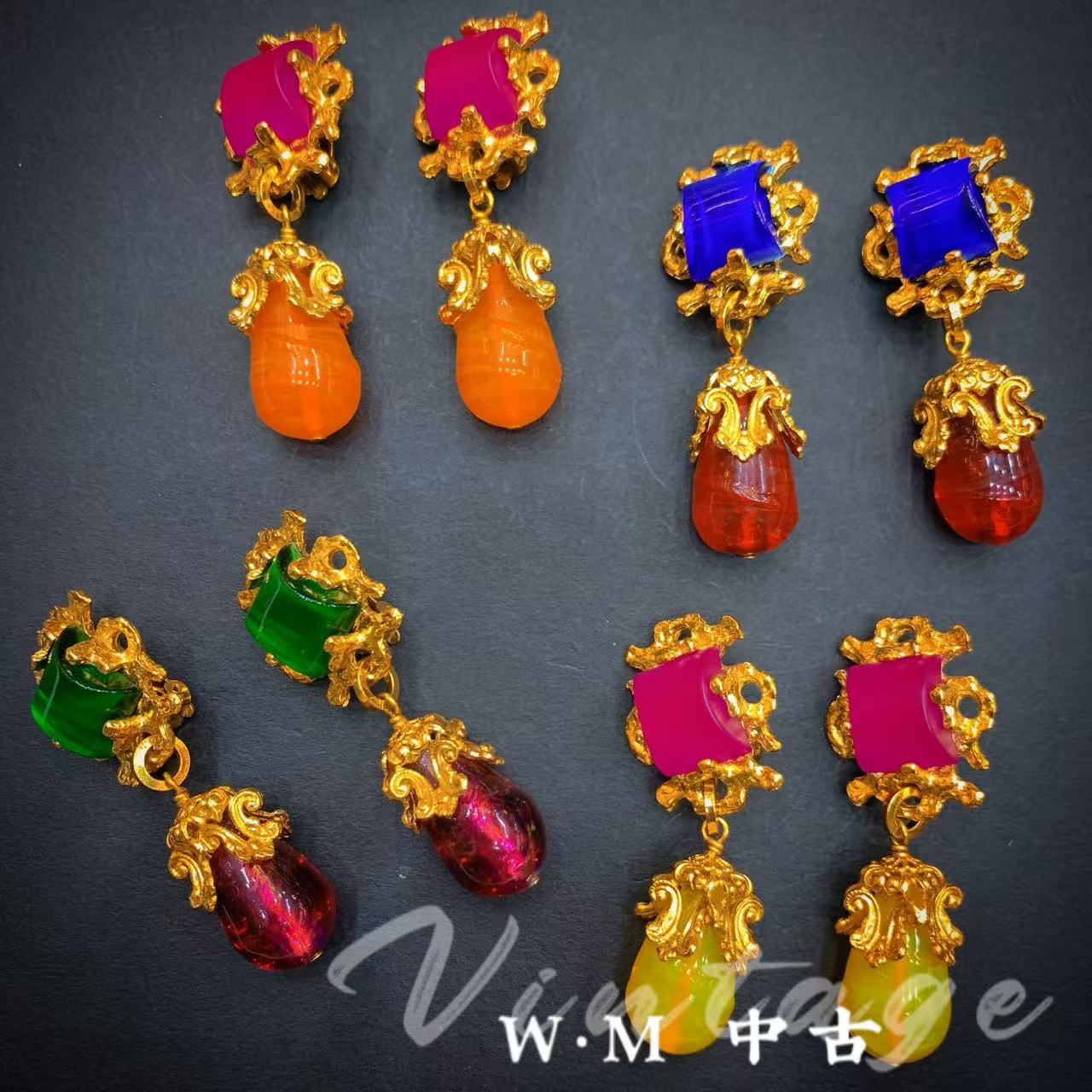 铜合金耳饰 W·M中古-Gavilane（法）扫肩耳夹
