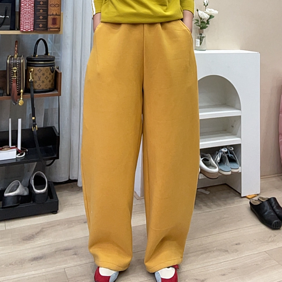 1103韩版新款彩色针织加绒加厚大版卫裤女
