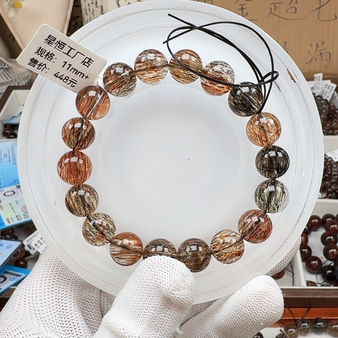 东***）水晶未镶嵌手链天然水晶黑金超七手链手串直播间链接