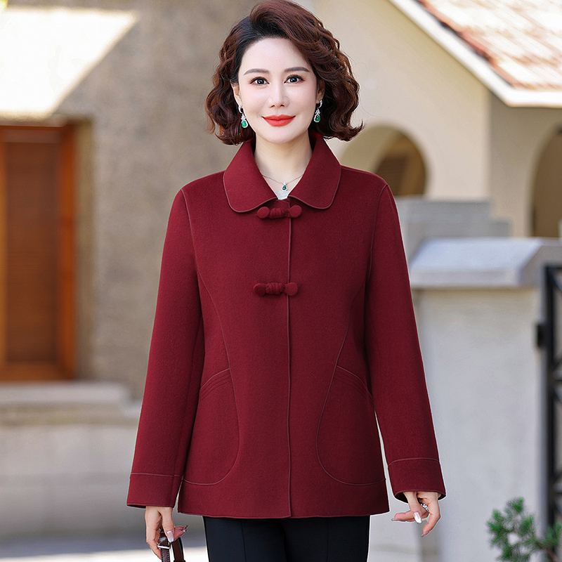 中年妈妈春装洋气高端双面毛呢外套2025新款中老年女春秋大衣短款