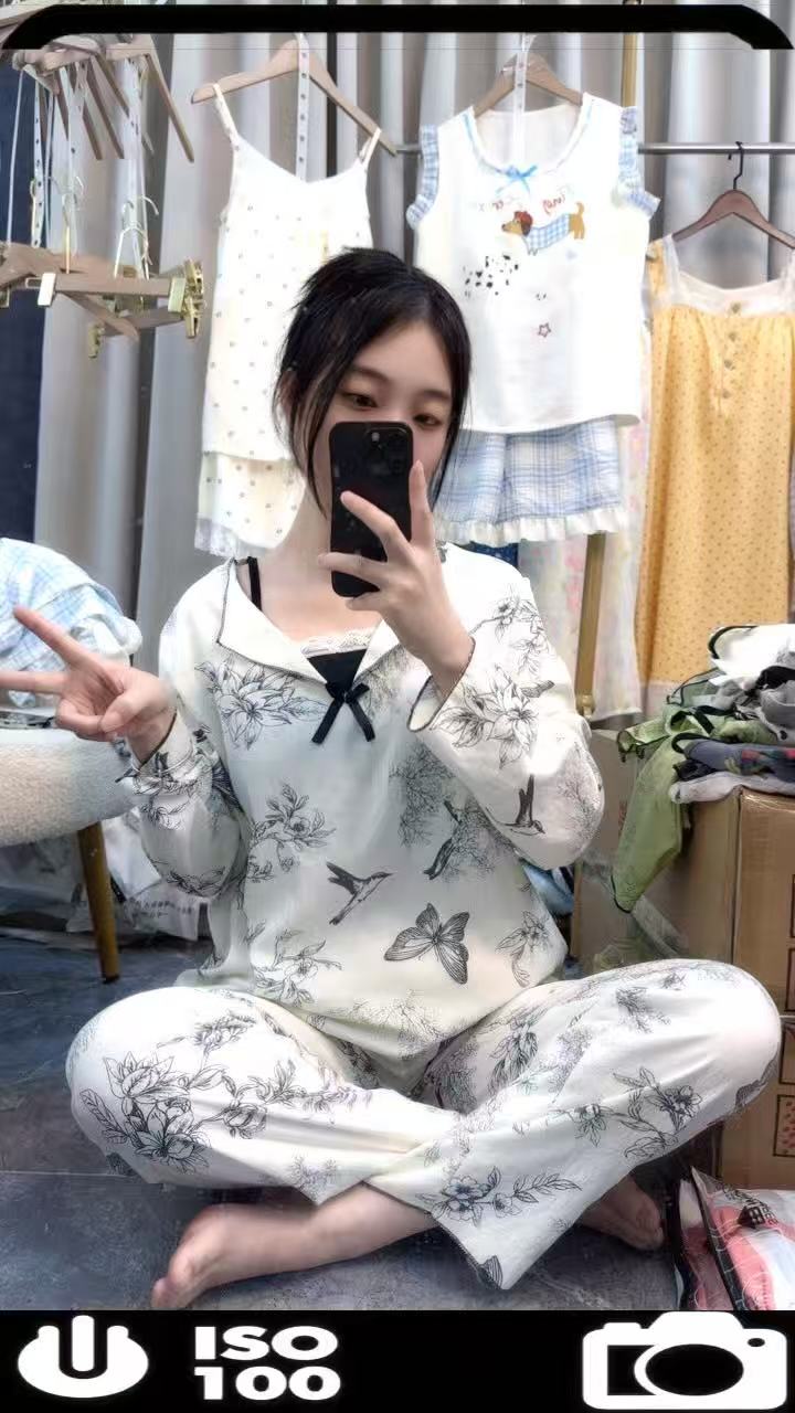 带胸垫春秋季休闲薄款睡衣女找到编码下单