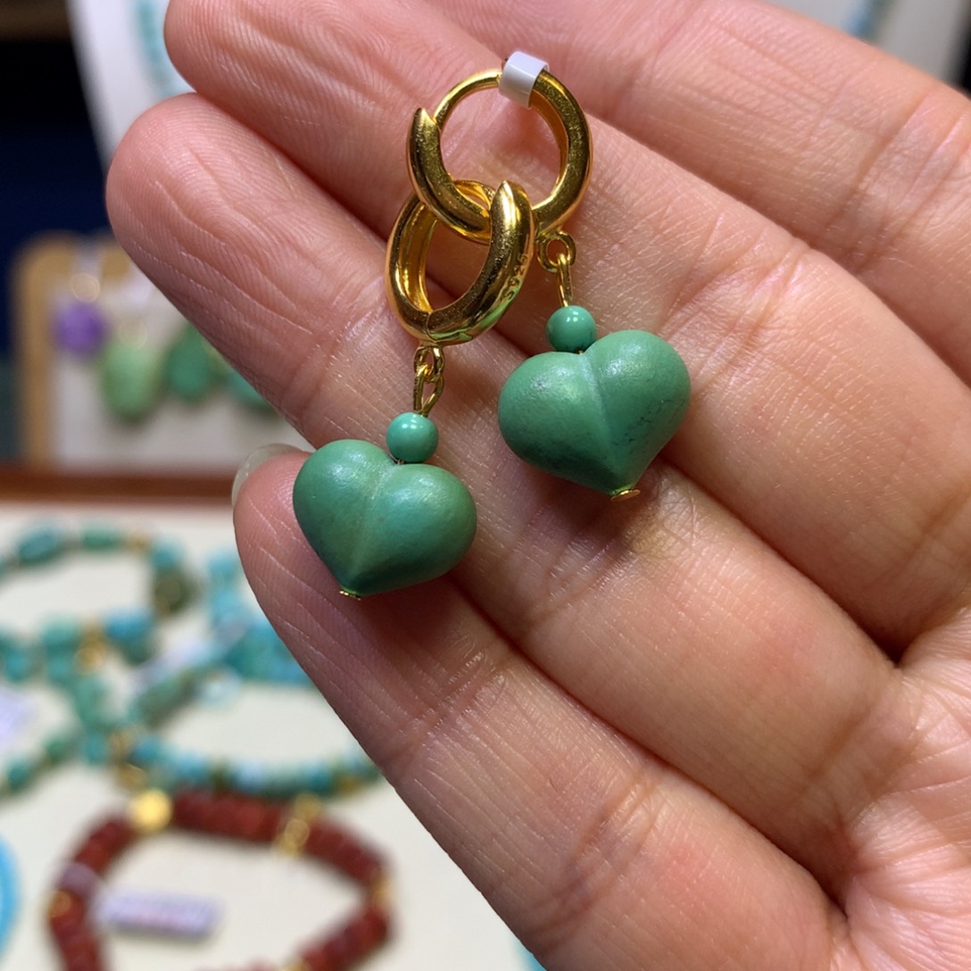 绿松石银S925镀金镶嵌耳饰